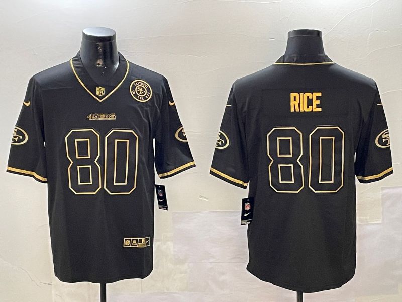 Men San Francisco 49ers #80 Rice Black Gold Throwback 2024 Nike Limited NFL Jersey style 3